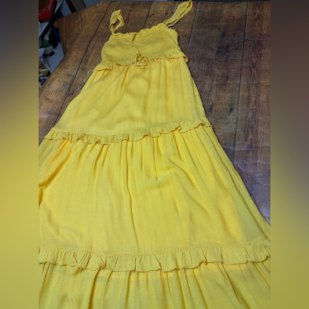 Lush Womens Yellow Smocked Tiered Ruffle Maxi Dress Small Boho Summer Sun Dress - Picture 8 of 8